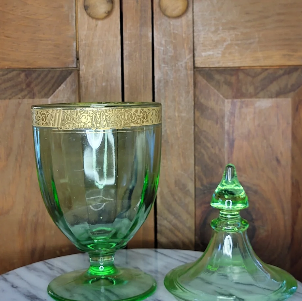 Elegant Green Glass Jar with Gold Accent - Picture 9 of 13